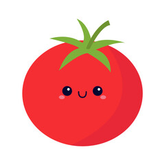 Tomato icon. Cute cartoon vegetable. Kawaii character with smiling face, eyes. Kids education. Vegetables collection. Food sign symbol. Flat design. White background. Isolated.