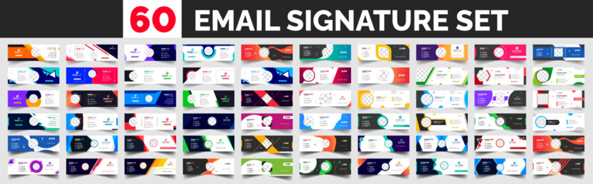 big mega set of 60 Collection Email Signatures Bundle mega collection, email footer template set, Email signature and email footer or social media cover design template set with unique shape.