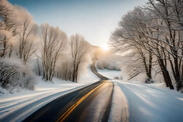 User Winter rural road and trees in snow