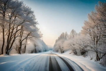 User Winter rural road and trees in snow