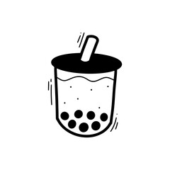 Hand Drawn Boba Drink Illustration. Doodle Vector. Isolated on White Background - EPS 10 Vector