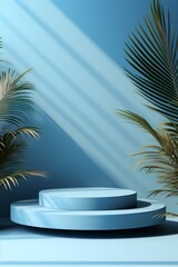 3D Tropical Podium for Modern Product Display With Palm Leaves