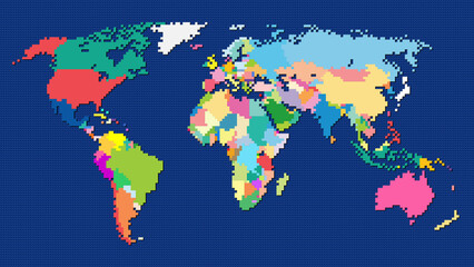 Fototapeta na wymiar 8-bit pixel style Robinson projection world map