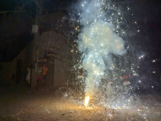 Deepawali or Diwali celebration with fireworks in India