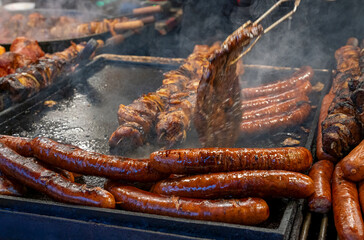 Krakow Christmas Market with fresh grilled food 