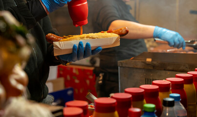 Krakow Christmas Market with fresh grilled food 