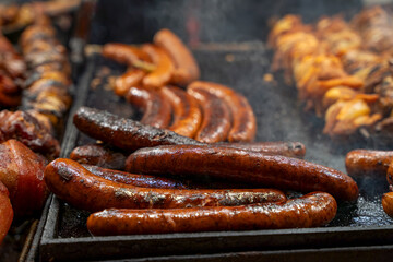 Krakow Christmas Market with fresh grilled food 