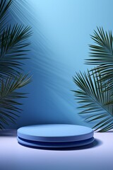 Obraz premium 3D Tropical Podium for Modern Product Display With Palm Leaves