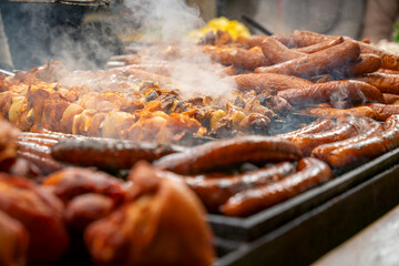 Krakow Christmas Market with fresh grilled food 