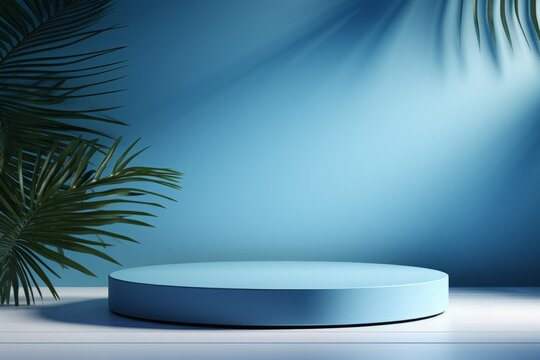 3D Tropical Podium for Modern Product Display With Palm Leaves