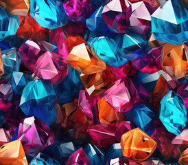 3D Crystal Cluster Seamless Patterns - obrazy, fototapety, plakaty