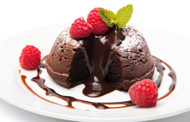 Molten lava cake with raspberry on top 