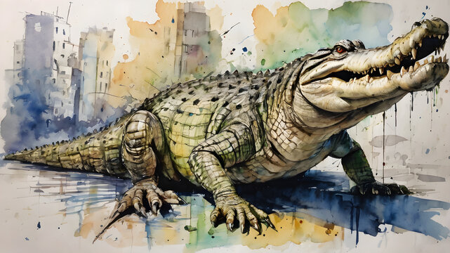 Crocodile watercolor painting