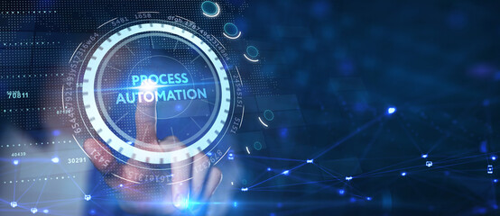 Business process automation, industrial technology innovation, optimization concept. - obrazy, fototapety, plakaty