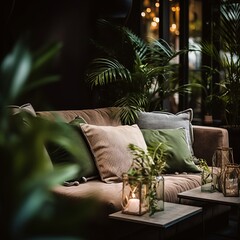A Vibrant Oasis: A Lush Living Room Filled With an Abundance of Green Plants