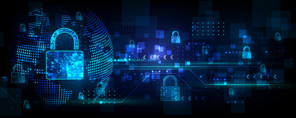 Technology background image, concept of data lock protection, communication network and global security