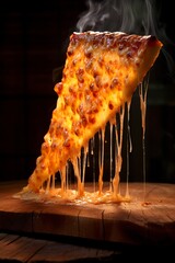 Tasty Cheese Pizza Slice against Dark Background