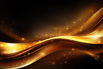 Abstract twisted liquid line shape gold luxury on black Background