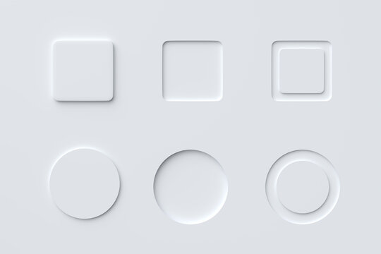 Neumorphism design set with neumorphic buttons.