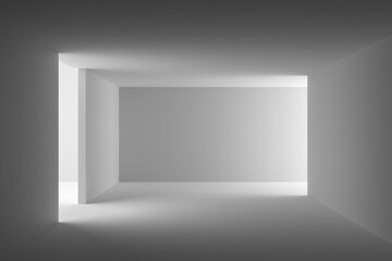 Abstract architectural open space interior background with white walls.
