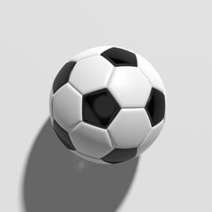 Black and white colored traditional soccer ball on white background.