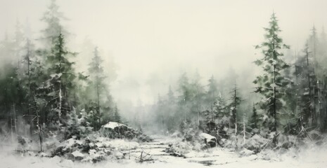 Fototapeta na wymiar Mountain hillsides and trees covered in snow