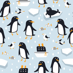 Seamless pattern with winter animals - 687833551