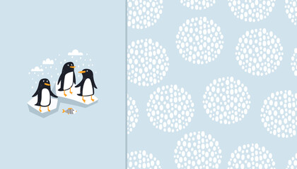Abstract pattern and penguins composition