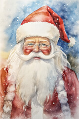 Watercolor style portrait of Santa Claus. Generative AI.