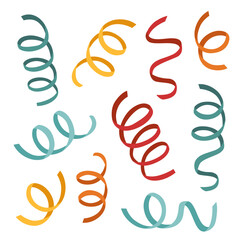 Multicolored serpentine ribbons isolated on a white background.