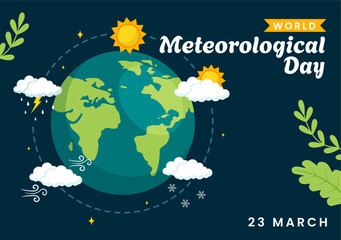 World Meteorological Day Vector Illustration on 23 March with Earth Map, Meteorology Science and Researching Weather in Flat Cartoon Background