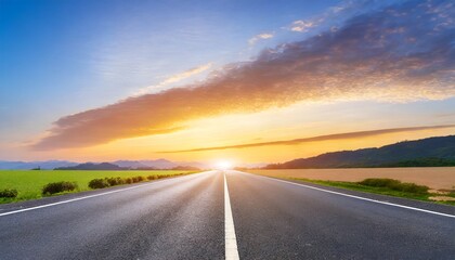 Fototapeta premium Serene Twilight: Rural Landscape with a Beautiful Sunset Sky