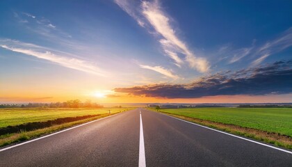 Fototapeta premium Sunset Silence: Panoramic View of an Unoccupied Asphalt Road