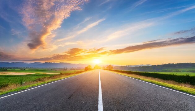 Golden Skies Drive: Sunset Glory on an Empty Asphalt Road