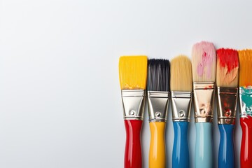 colourful painting brushes white background