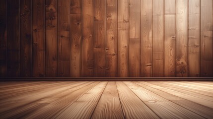 wood wall empty room mock-up, ai