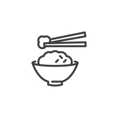 Rice bowl and chopsticks line icon
