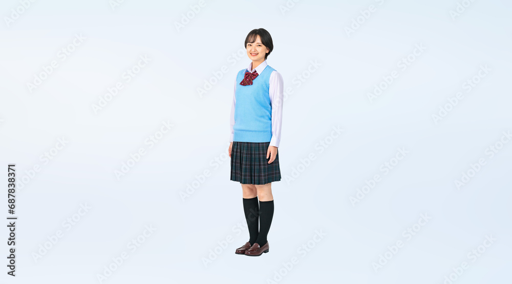 Poster 制服を着た女子学生　切り抜き全身写真（切り抜き背景透過pngも販売しております。作成者リンクから「png」で検索してください）