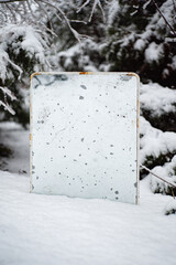 mirror in the snowy garden