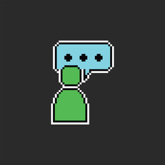 this is talk icon in pixel art with simple color and black background ,this item good for presentations,stickers, icons, t shirt design,game asset,logo and your project.