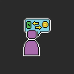 this is talk icon in pixel art with simple color and black background ,this item good for presentations,stickers, icons, t shirt design,game asset,logo and your project.