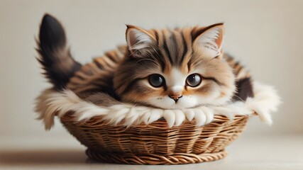 Cute Cat Sleeping In A Wicker Basket