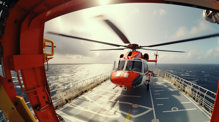 Emergency rescue helicopter on ship. - obrazy, fototapety, plakaty