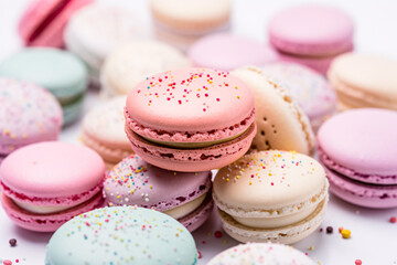 Fototapeta na wymiar Pastel Macarons with Sprinkles: A Sweet and Delicious Treat