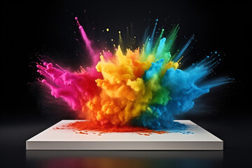 .Product Display Podium with Vibrant Powder Paint Explosion