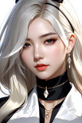 white hair girl animated portrait realism