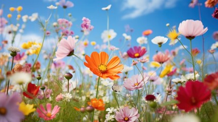 Obraz na płótnie Canvas Closed Up of vibrant wild flowers in a Field background.