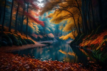 forest in autumn - obrazy, fototapety, plakaty