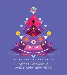 Fotobehang Colored decorative flat style design isolated on blue background Christmas Tree vector illustration. ©  danjazzia