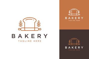 bakery design logo, or bread with grinder and wheat  - obrazy, fototapety, plakaty